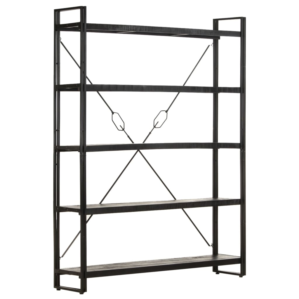 Bücherregal 5 Fächer Schwarz 140x30x180 cm Mango Massivholz