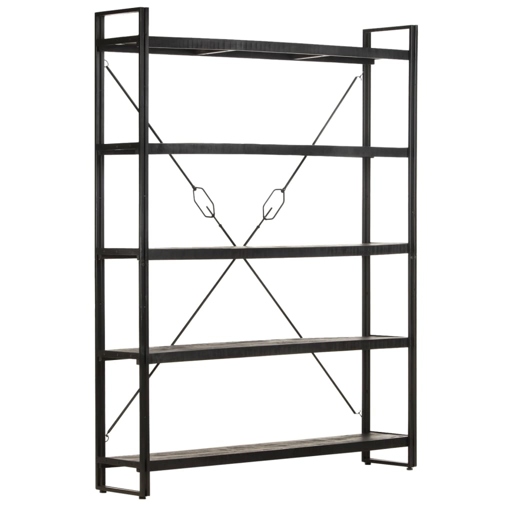 Bücherregal 5 Fächer Schwarz 140x30x180 cm Mango Massivholz