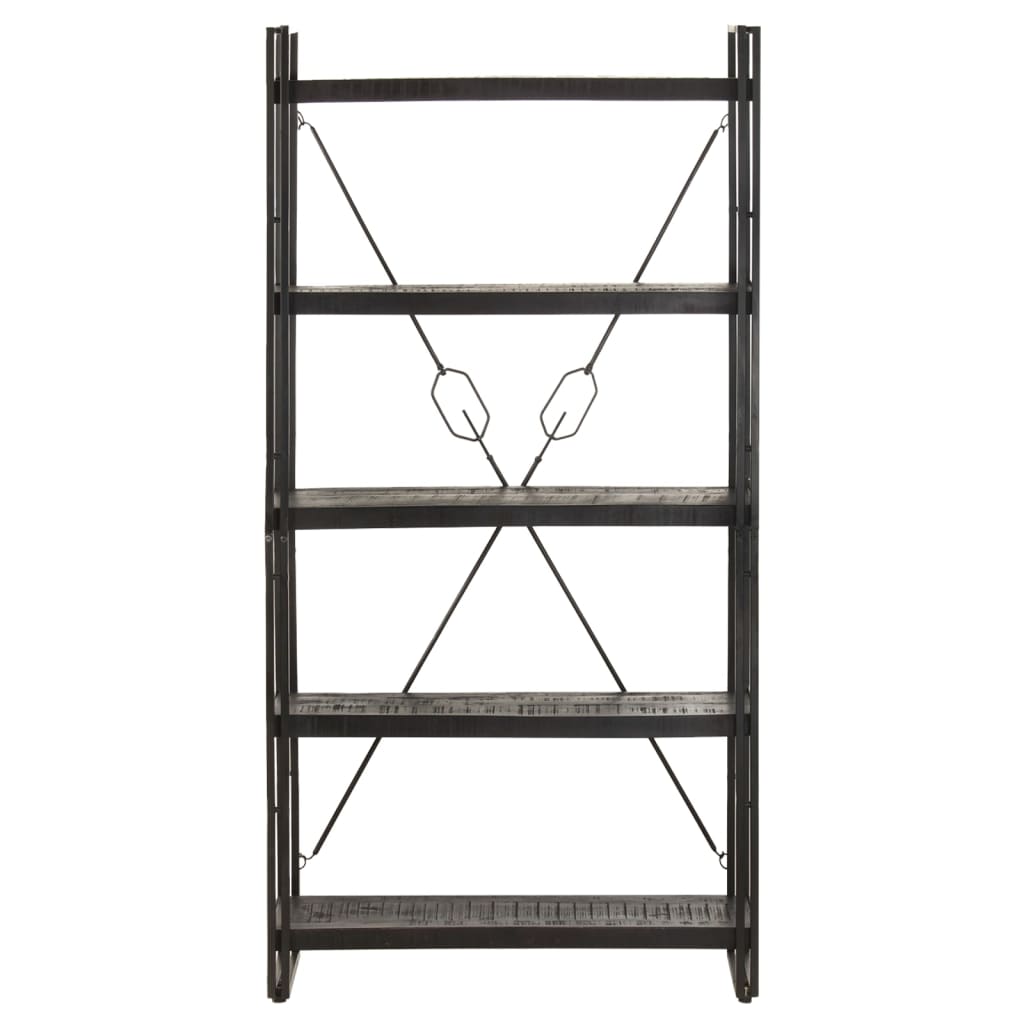 Bücherregal 5 Fächer Schwarz 90x30x180 cm Mango Massivholz