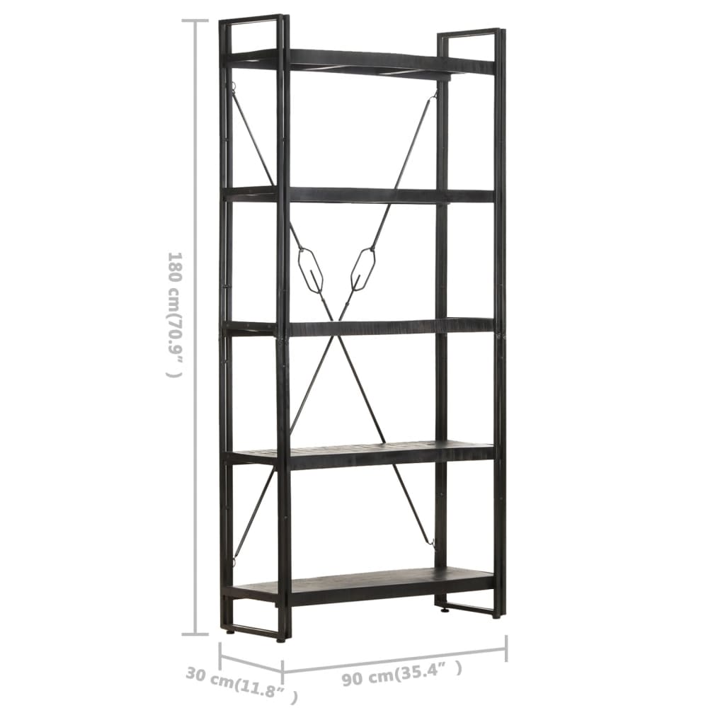 Bücherregal 5 Fächer Schwarz 90x30x180 cm Mango Massivholz