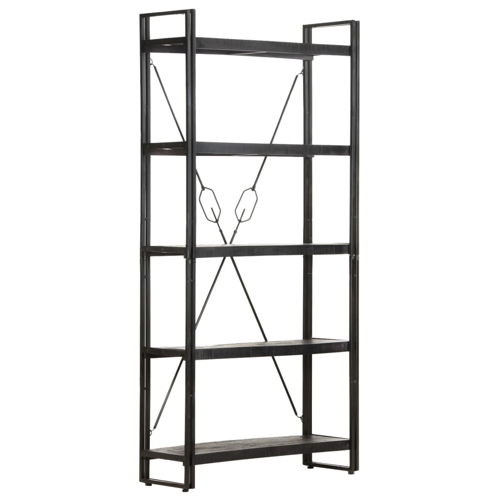 Bücherregal 5 Fächer Schwarz 90x30x180 cm Mango Massivholz