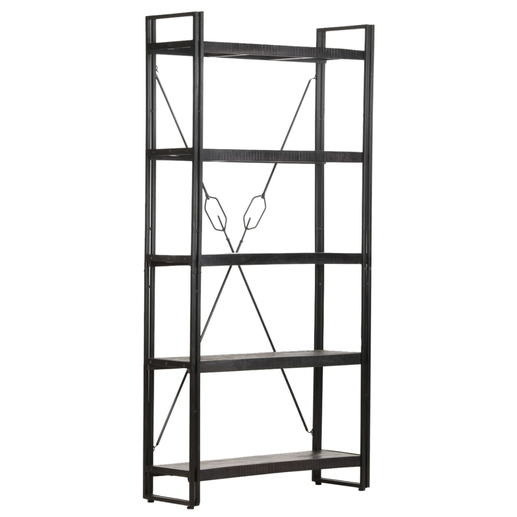 Bücherregal 5 Fächer Schwarz 90x30x180 cm Mango Massivholz