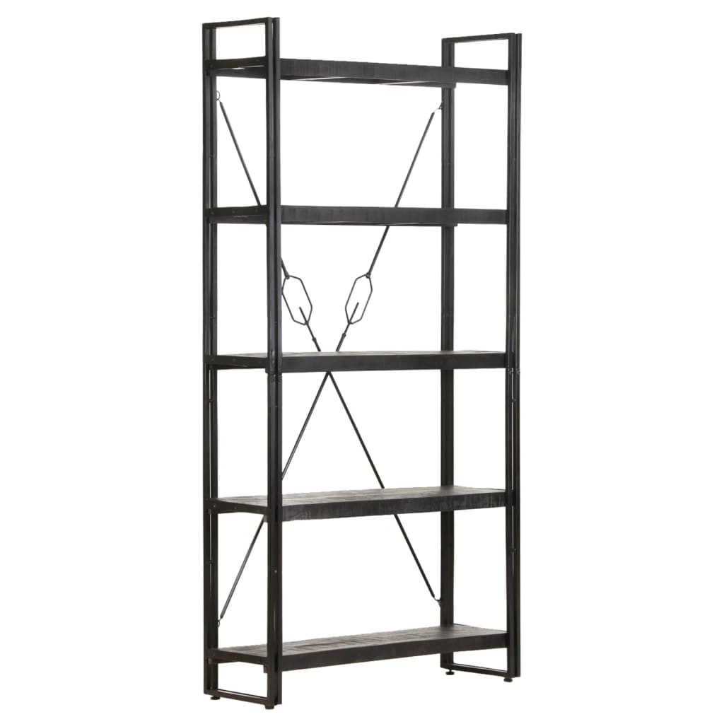 Bücherregal 5 Fächer Schwarz 90x30x180 cm Mango Massivholz