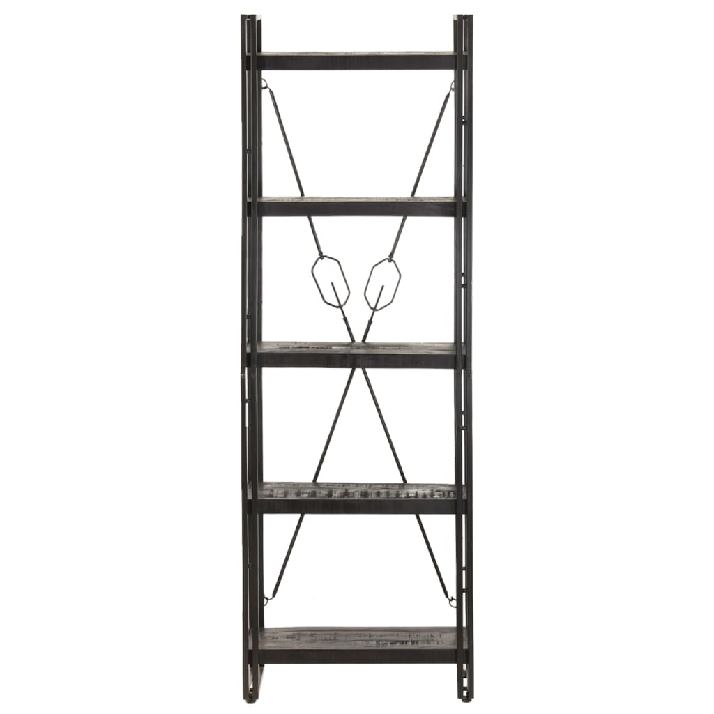 Bücherregal 5 Fächer Schwarz 60x30x180 cm Mango Massivholz