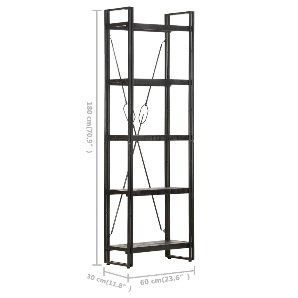 Bücherregal 5 Fächer Schwarz 60x30x180 cm Mango Massivholz