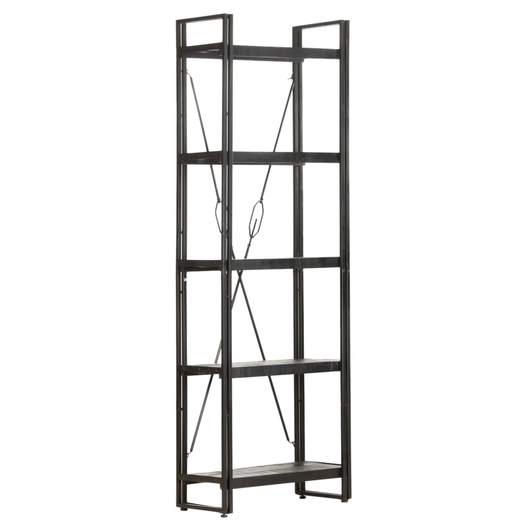 Bücherregal 5 Fächer Schwarz 60x30x180 cm Mango Massivholz