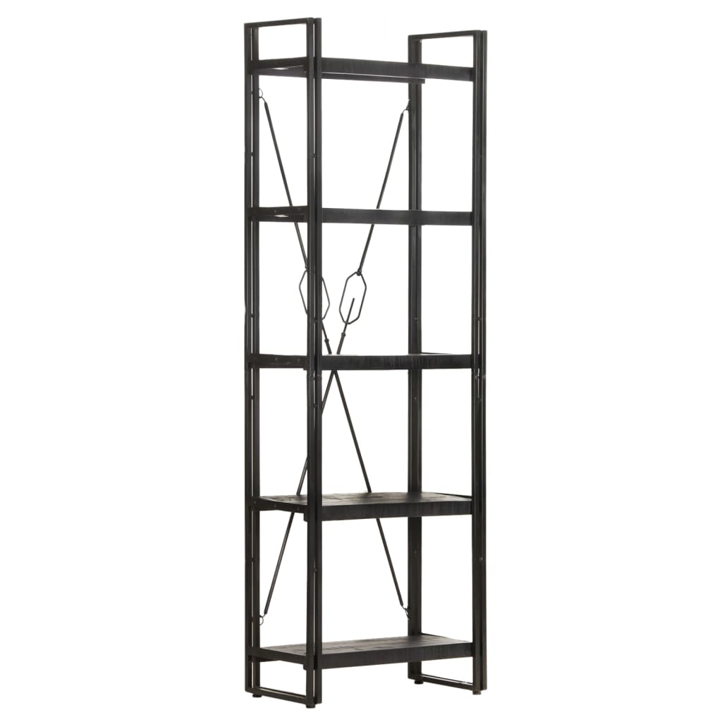 Bücherregal 5 Fächer Schwarz 60x30x180 cm Mango Massivholz