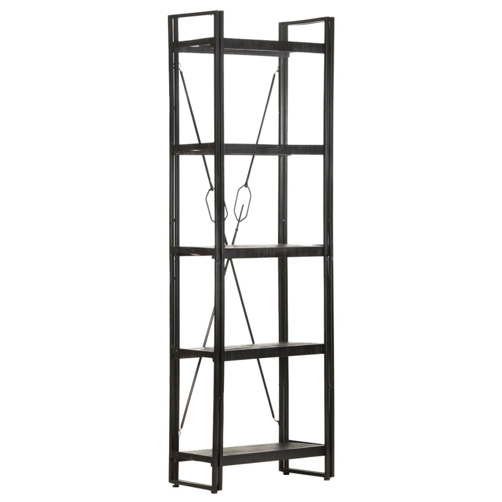Bücherregal 5 Fächer Schwarz 60x30x180 cm Mango Massivholz