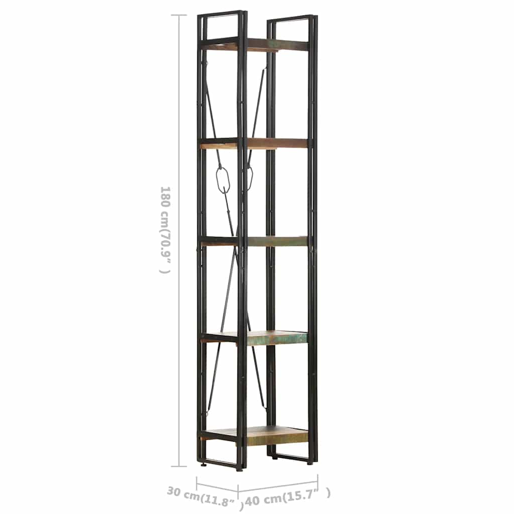 Bücherregal 5 Fächer 40x30x180 cm Altholz Massiv