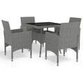 5-tlg. Garten-Essgruppe Grau Poly Rattan und Glas