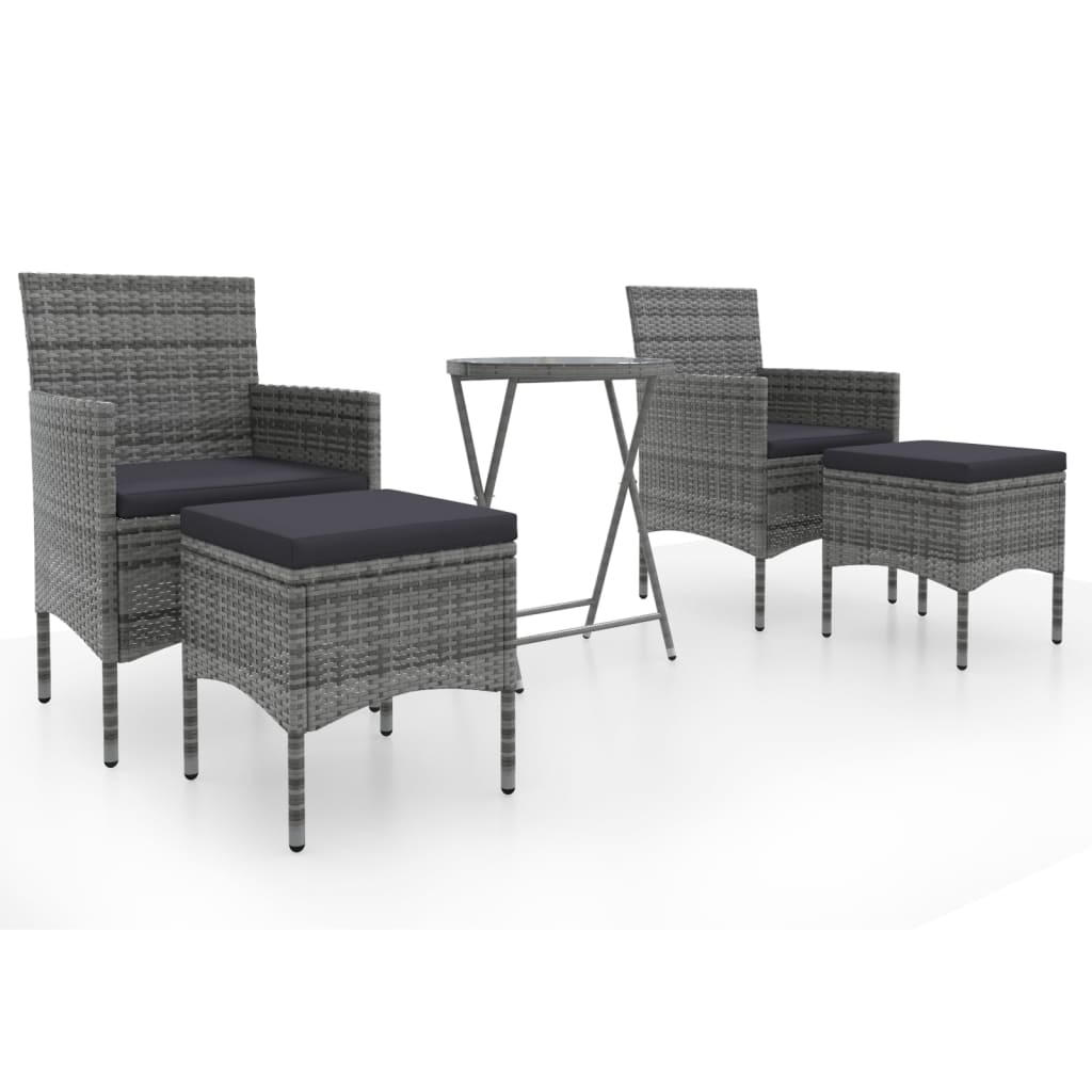 5-tlg. Garten-Bistro-Set Poly Rattan und Hartglas Grau