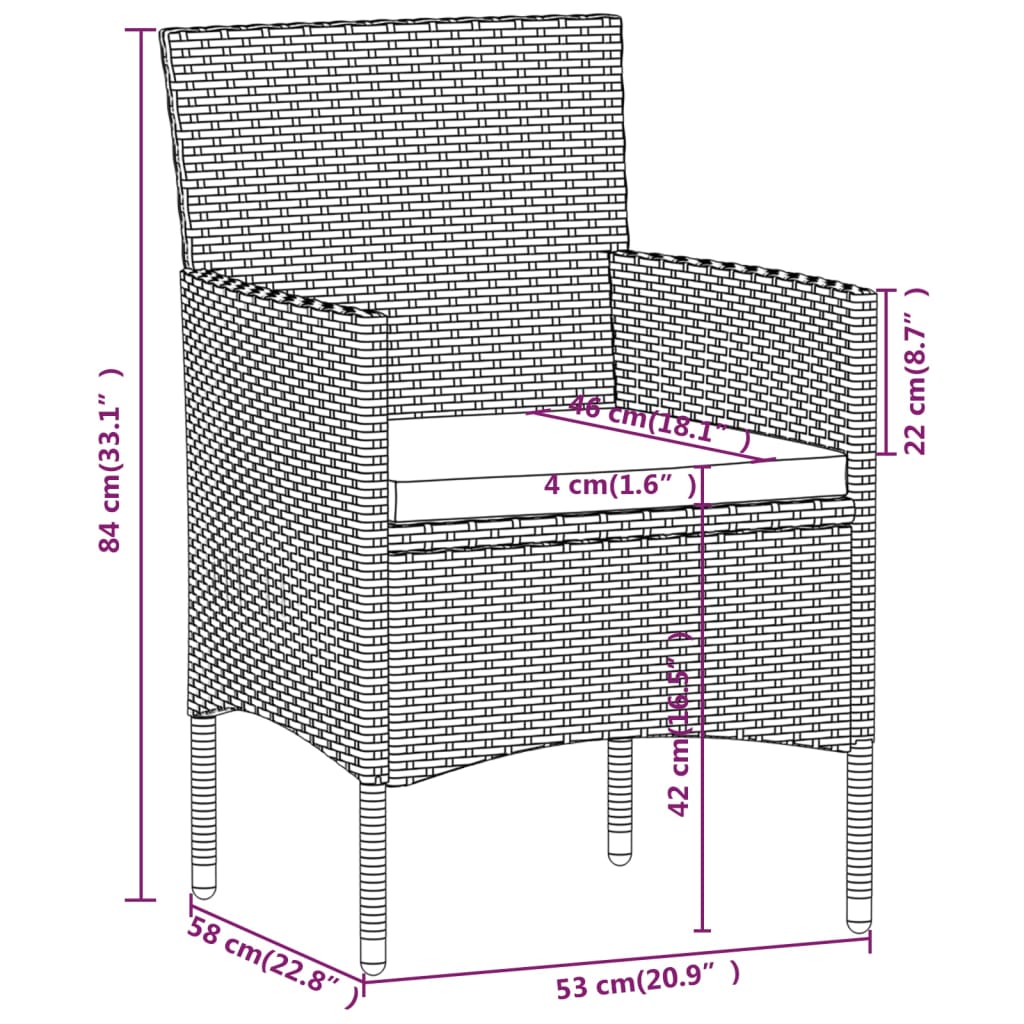 5-tlg. Garten-Bistro-Set Poly Rattan und Hartglas Grau