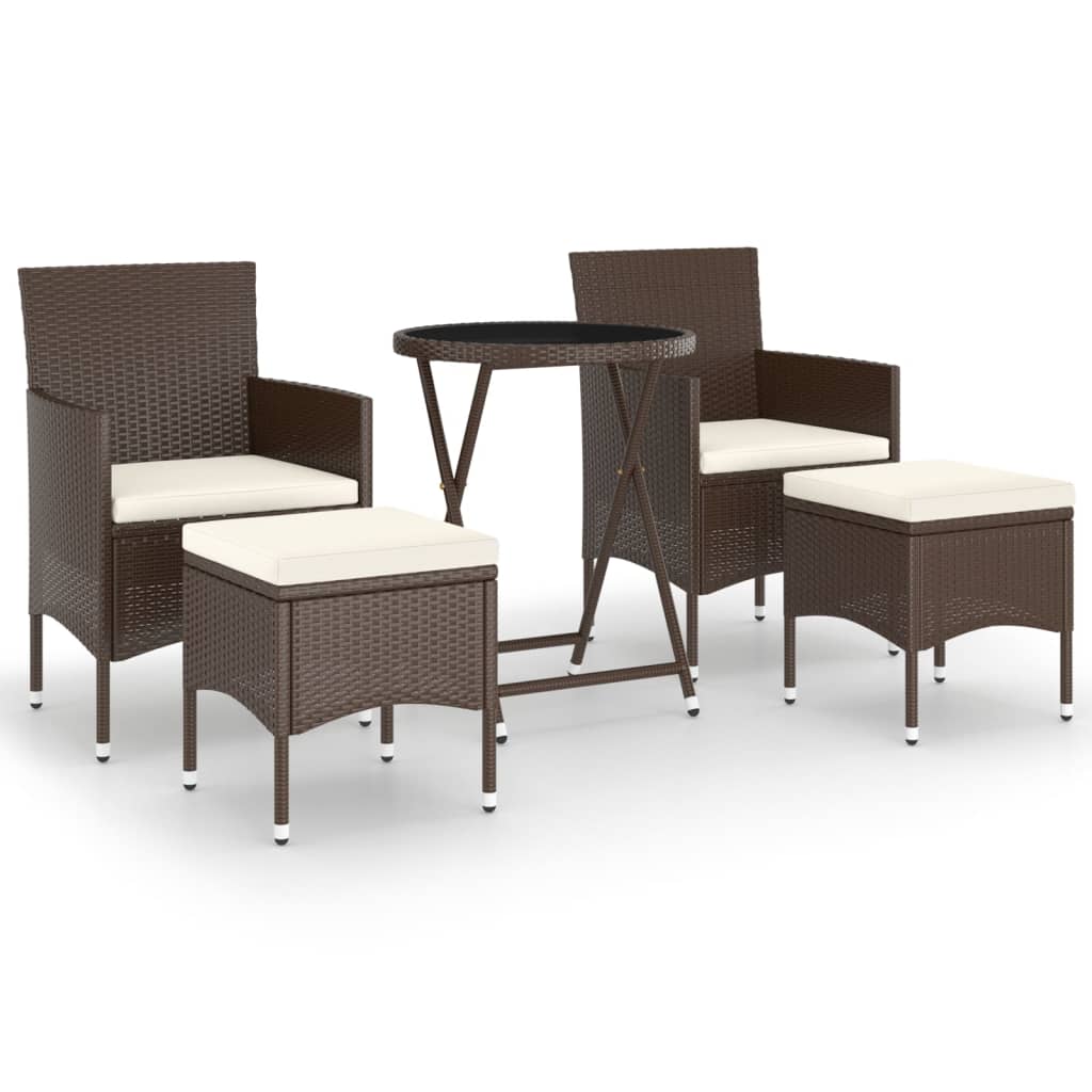 5-tlg. Bistro-Set Poly Rattan und Hartglas Braun