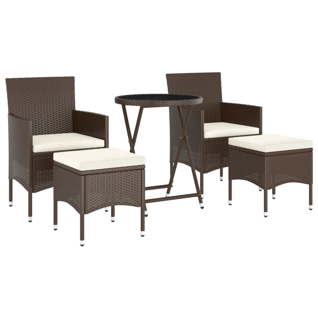 5-tlg. Bistro-Set Poly Rattan und Hartglas Braun