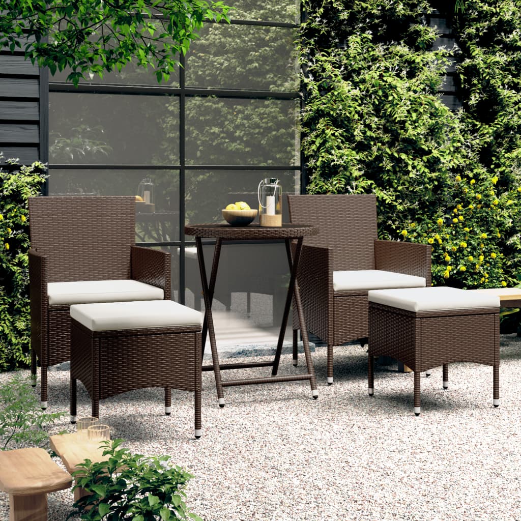 5-tlg. Bistro-Set Poly Rattan und Hartglas Braun