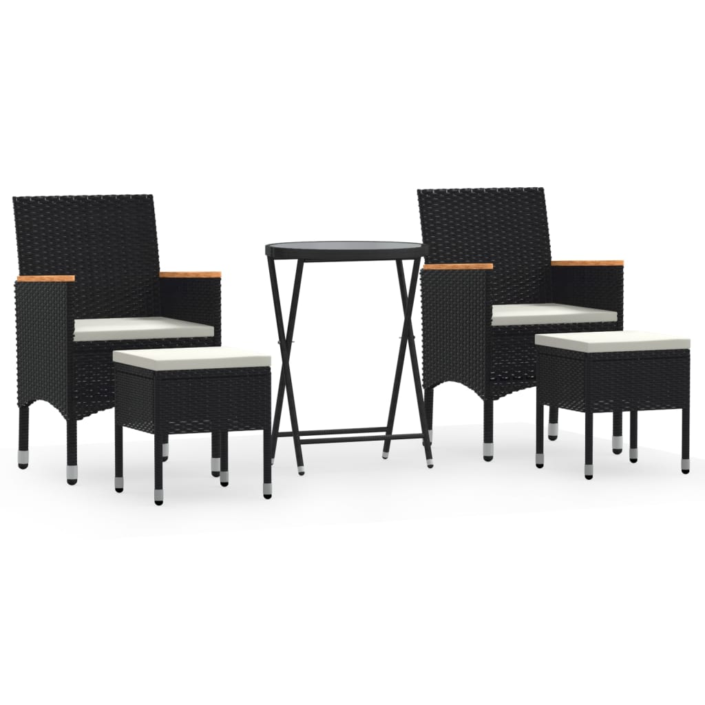 5-tlg. Garten-Bistro-Set Poly Rattan und Hartglas Schwarz