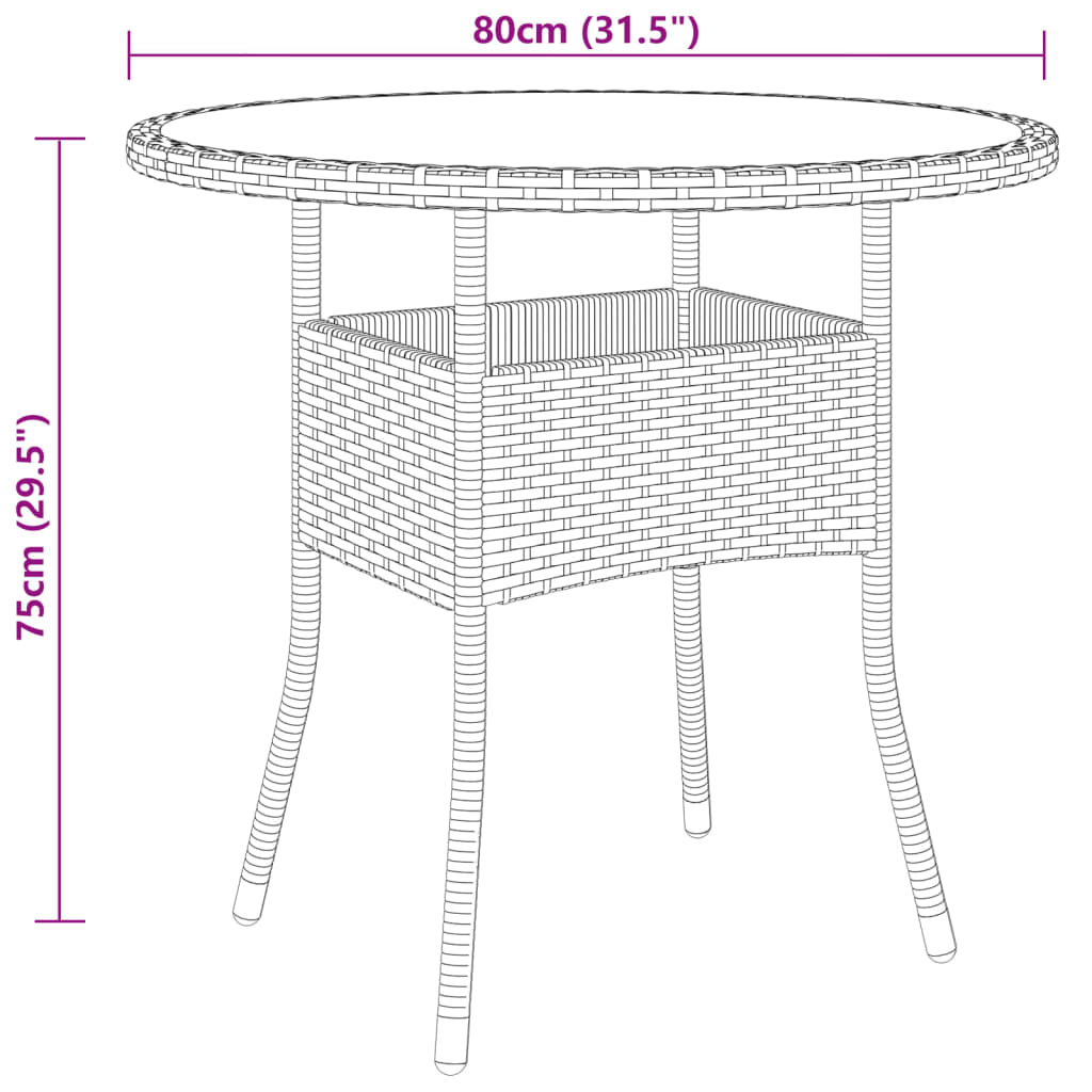 3-tlg. Garten-Essgruppe Poly Rattan Schwarz
