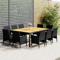11-tlg. Garten-Essgruppe Poly Rattan Schwarz
