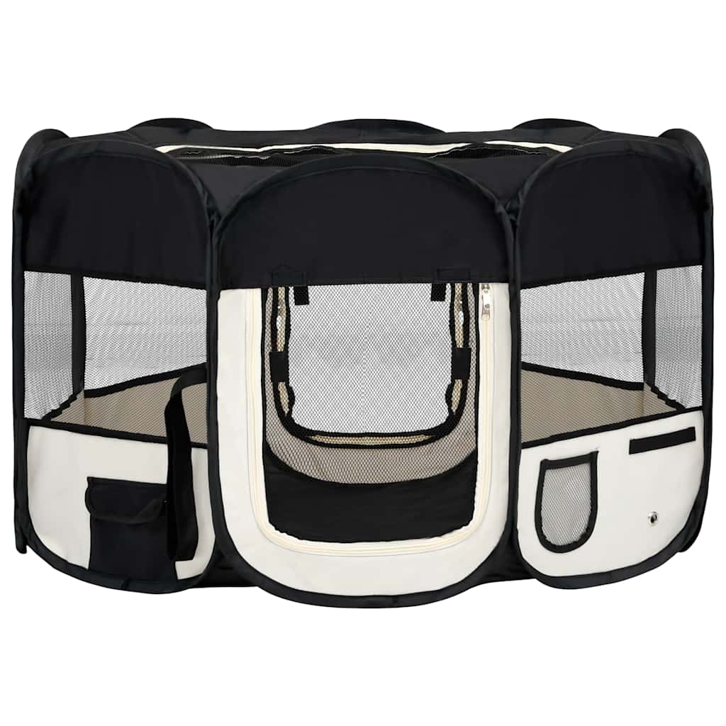 Faltbarer Welpenlaufstall mit Tragetasche Schwarz 125x125x61 cm