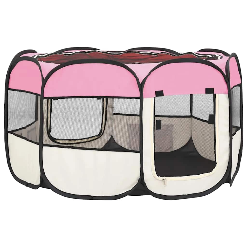 Faltbarer Welpenlaufstall mit Tragetasche Rosa 110x110x58 cm
