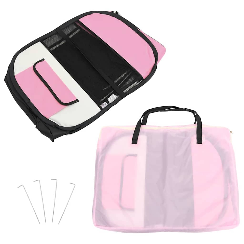 Faltbarer Welpenlaufstall mit Tragetasche Rosa 110x110x58 cm