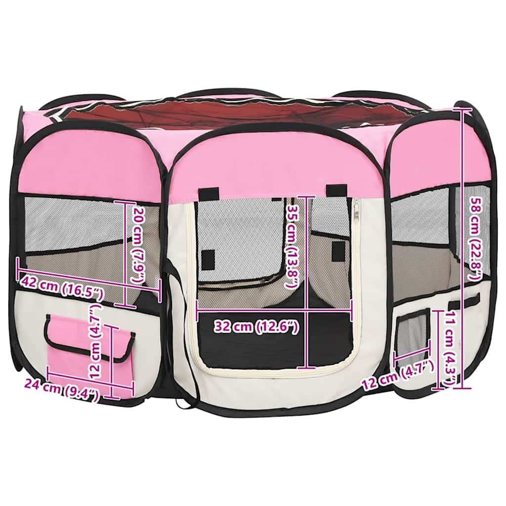Faltbarer Welpenlaufstall mit Tragetasche Rosa 110x110x58 cm