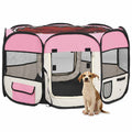 Faltbarer Welpenlaufstall mit Tragetasche Rosa 110x110x58 cm