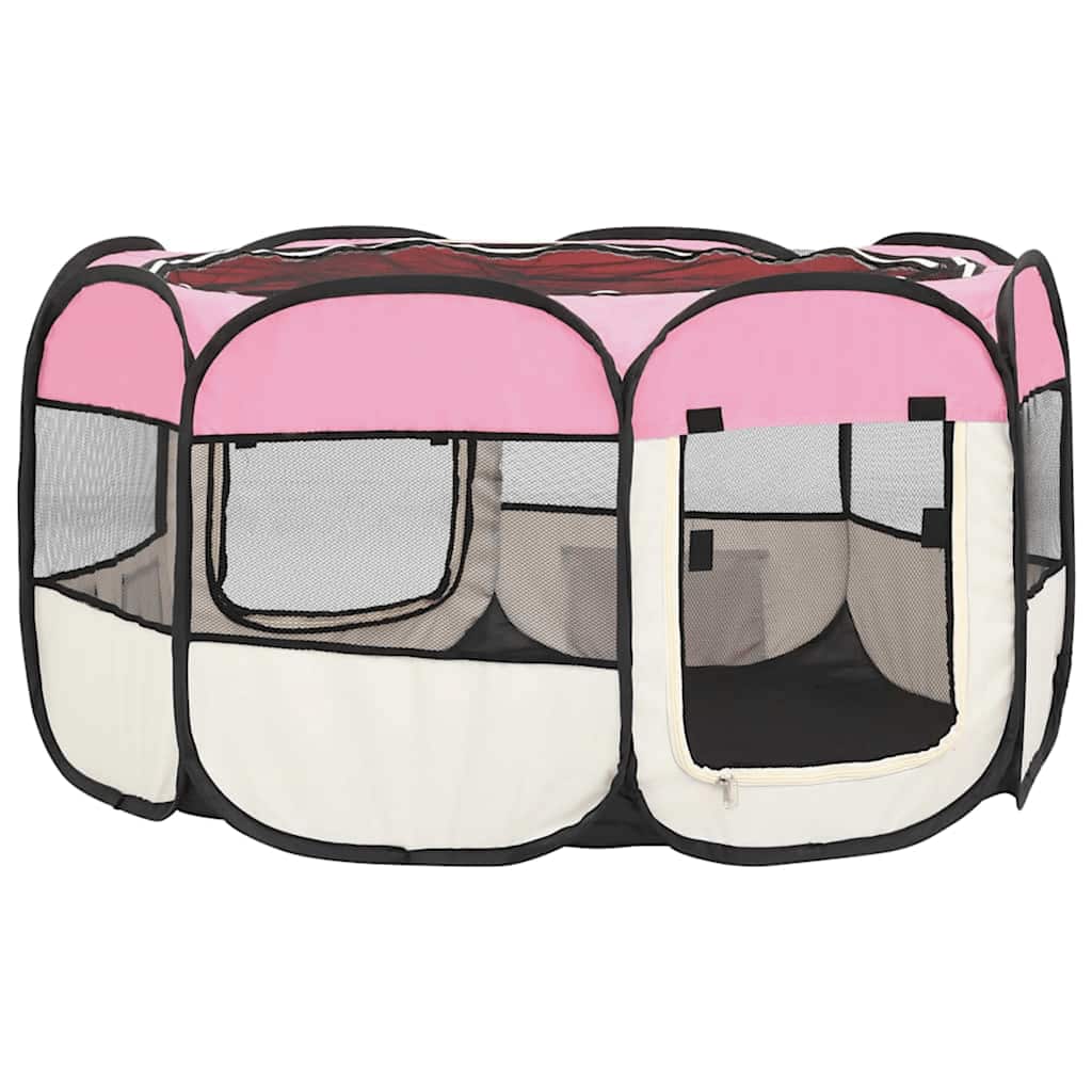 Faltbarer Welpenlaufstall mit Tragetasche Rosa 125x125x61 cm