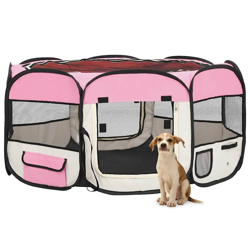 Faltbarer Welpenlaufstall mit Tragetasche Rosa 145x145x61 cm