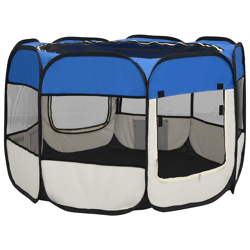 Faltbarer Welpenlaufstall mit Tragetasche Blau 90x90x58 cm