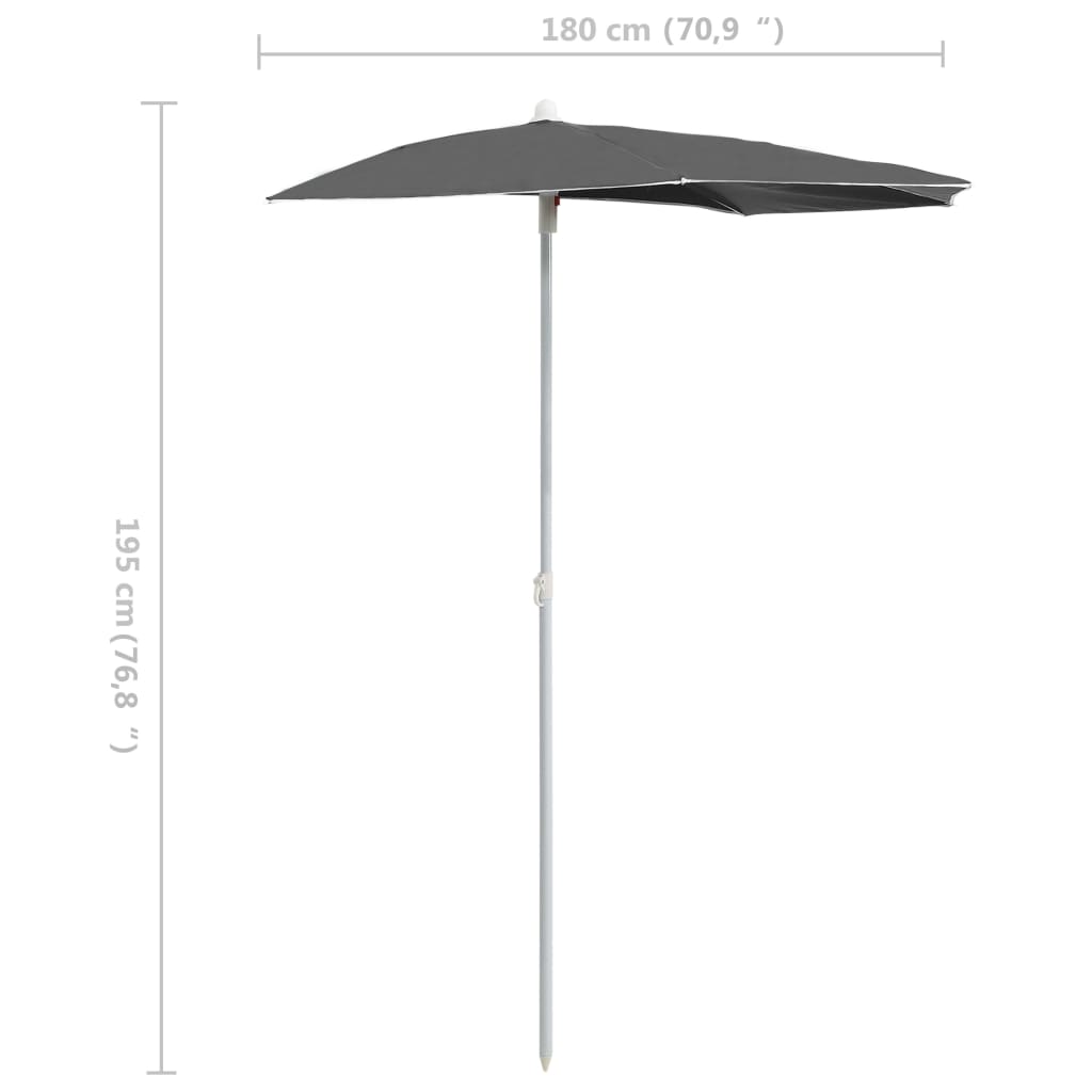 Halb-Sonnenschirm mit Mast 180x90 cm Anthrazit