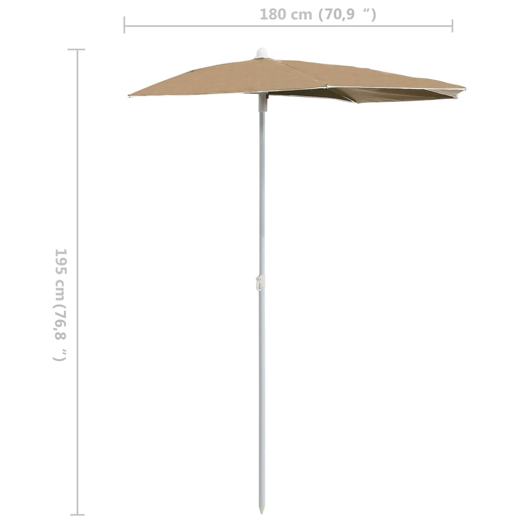 Halb-Sonnenschirm mit Mast 180x90 cm Taupe