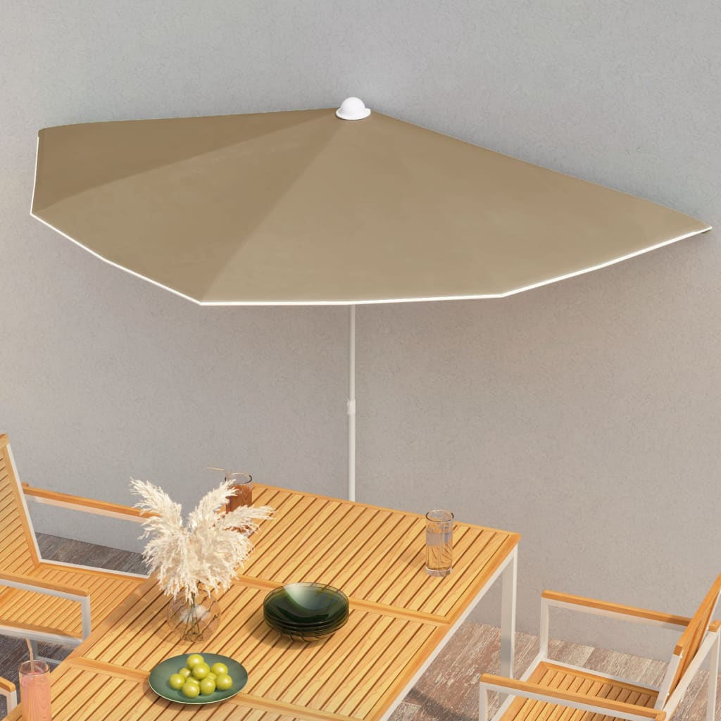 Halb-Sonnenschirm mit Mast 180x90 cm Taupe
