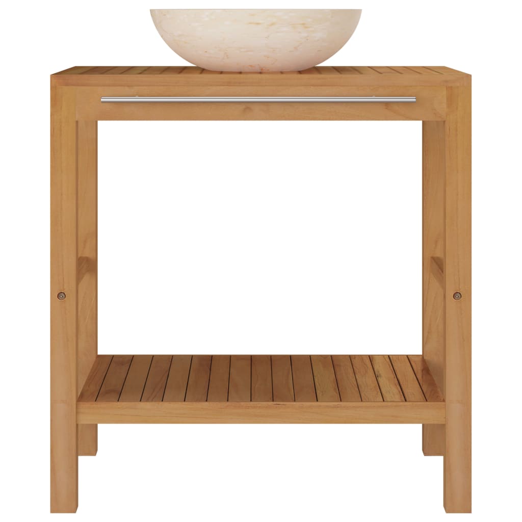 Waschtisch Massivholz Teak mit Waschbecken Marmor Creme