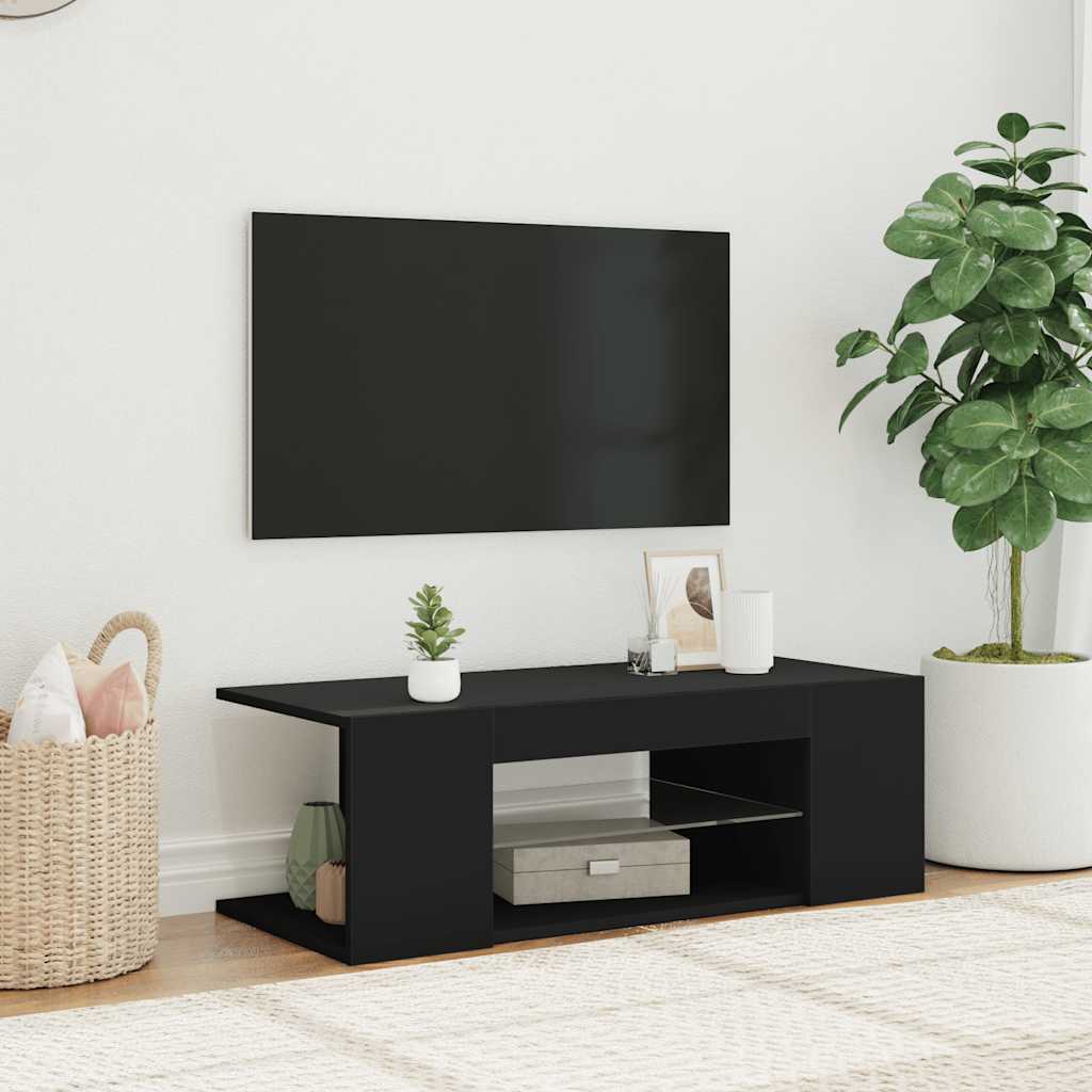 TV-Schrank mit LED-Leuchten Schwarz 90x39x30cm