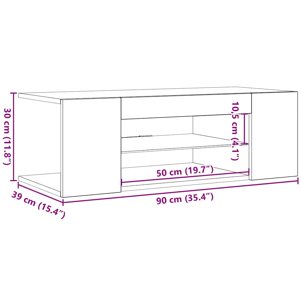 TV-Schrank mit LED-Leuchten Hochglanz-Weiß 90x39x30 cm