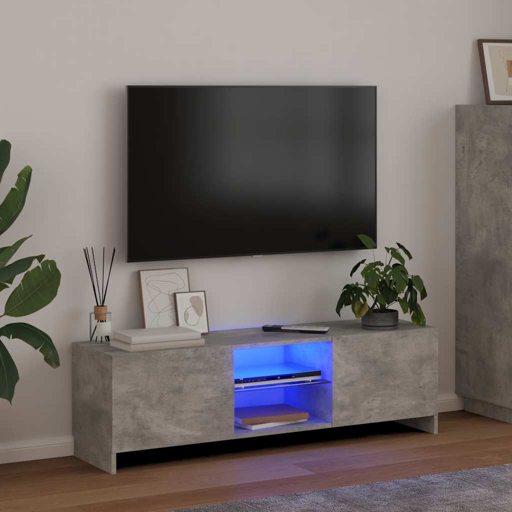 TV-Schrank mit LED-Leuchten Betongrau 120x30x36 cm