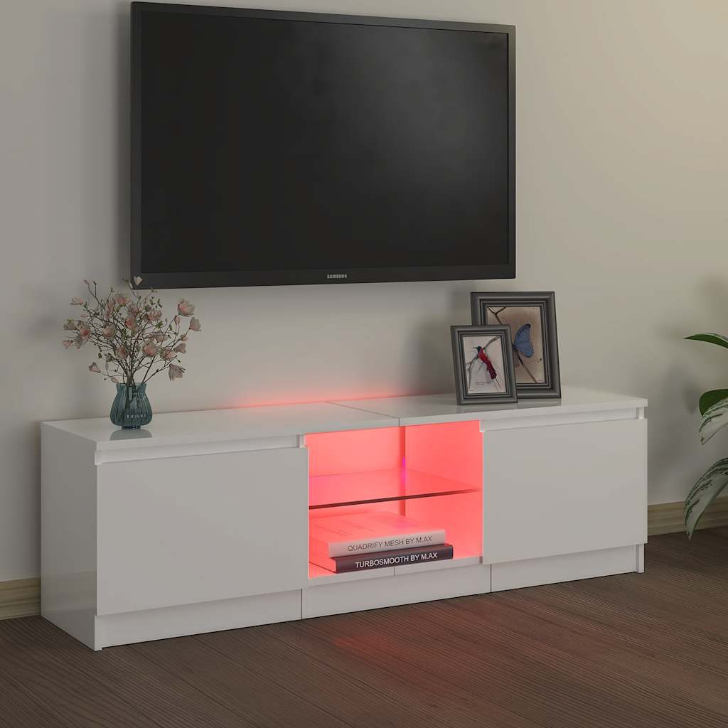TV-Schrank mit LED-Leuchten Hochglanz-Weiß 120x30x36 cm
