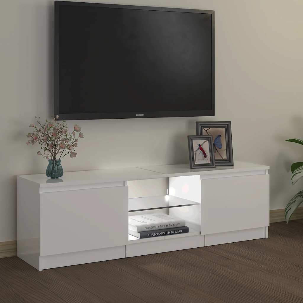 TV-Schrank mit LED-Leuchten Hochglanz-Weiß 120x30x36 cm