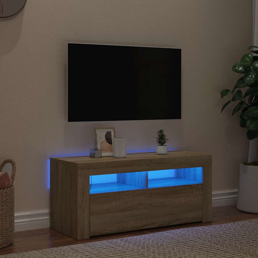 TV-Schrank mit LED-Leuchten Sonoma-Eiche 90x35x40 cm