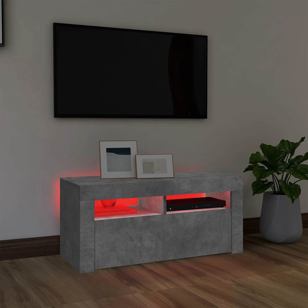 TV-Schrank mit LED-Leuchten Betongrau 90x35x40 cm