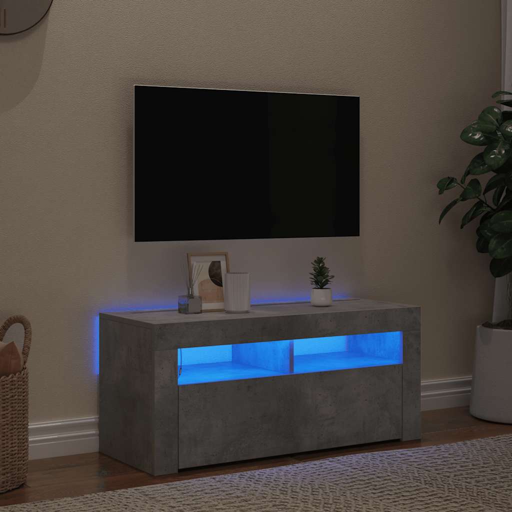 TV-Schrank mit LED-Leuchten Betongrau 90x35x40 cm