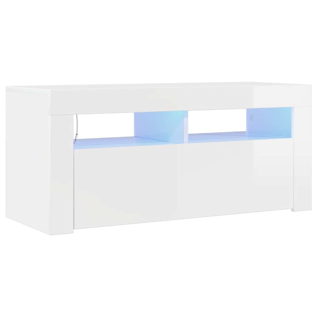 TV-Schrank mit LED-Leuchten Hochglanz-Weiß 90x35x40 cm