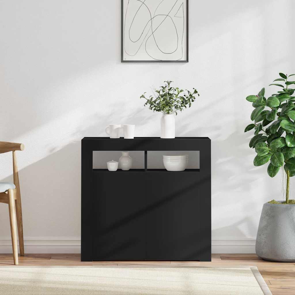 Sideboard mit LED-Leuchten Schwarz 80x35x75 cm