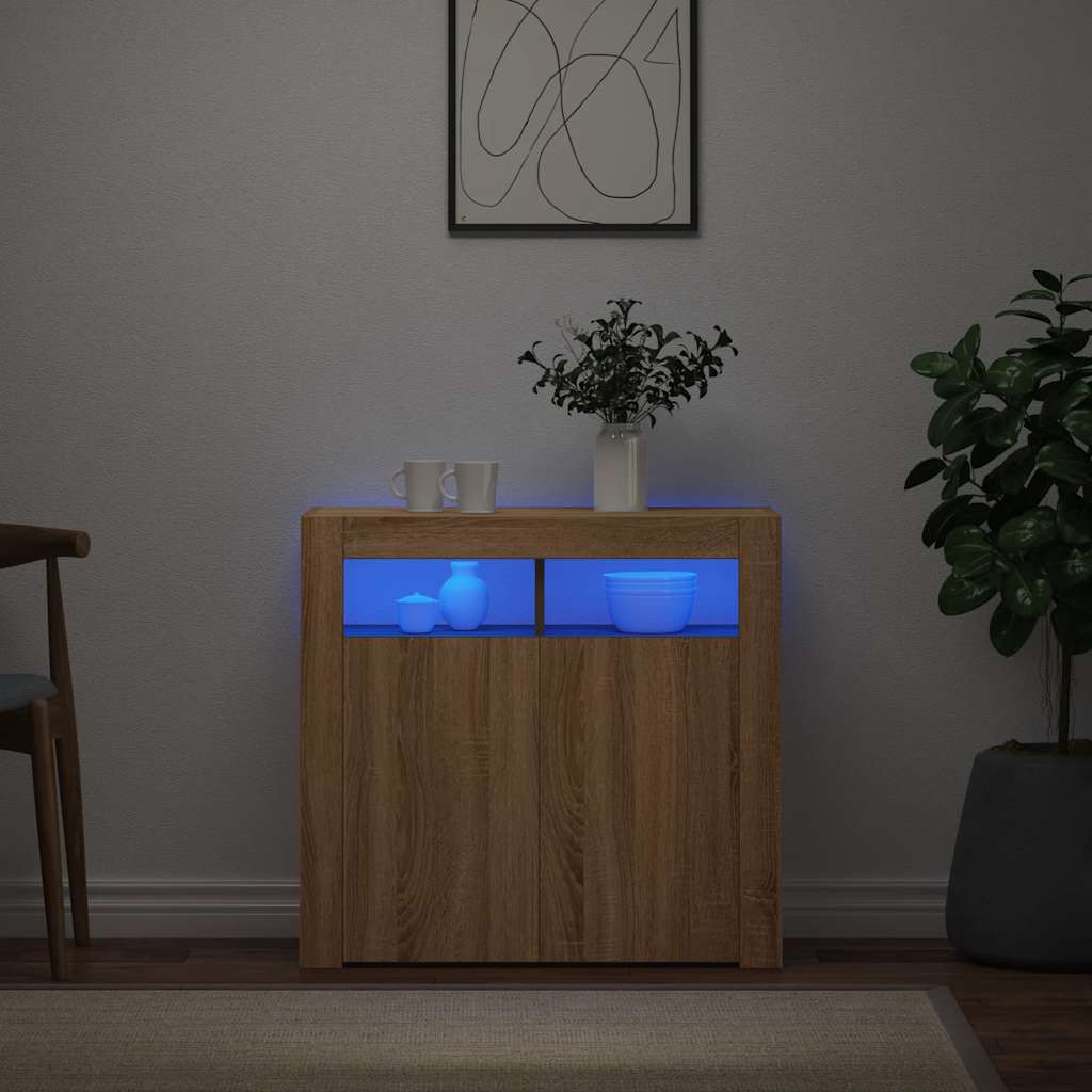Sideboard mit LED-Leuchten Sonoma-Eiche 80x35x75 cm