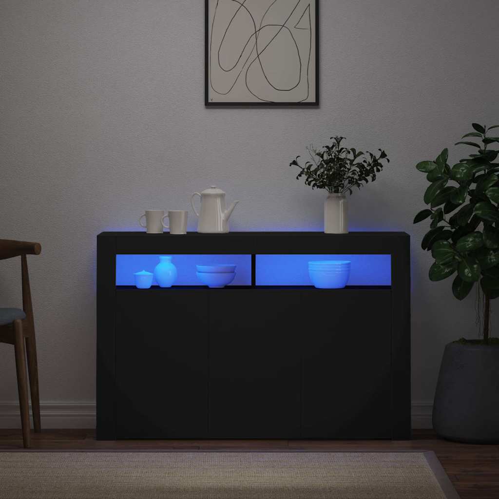 Sideboard mit LED-Leuchten Schwarz 115,5x30x75 cm