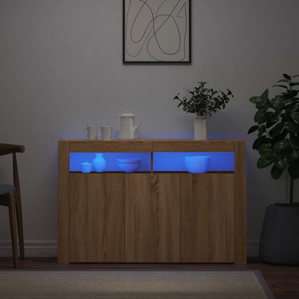 Sideboard mit LED-Leuchten Sonoma-Eiche 115,5x30x75 cm