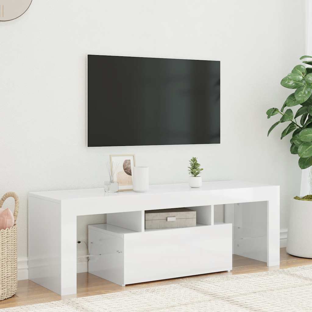 TV-Schrank mit LED-Leuchten Hochglanz-Weiß 120x35x40 cm