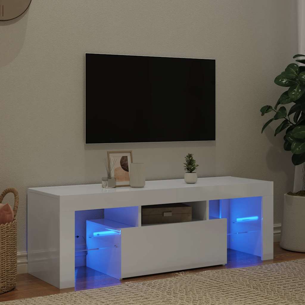 TV-Schrank mit LED-Leuchten Hochglanz-Weiß 120x35x40 cm