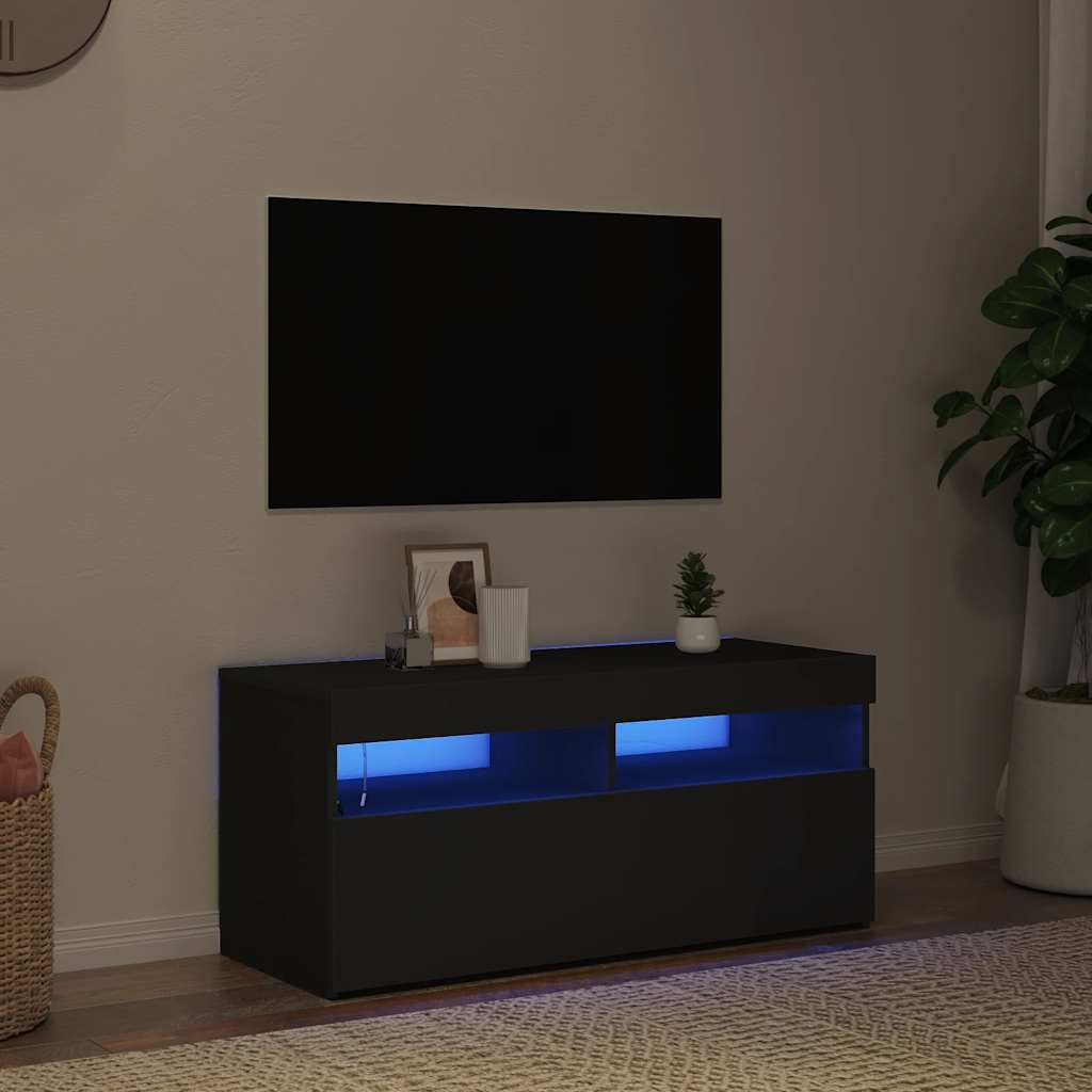 TV-Schrank mit LED-Leuchten Schwarz 90x35x40 cm